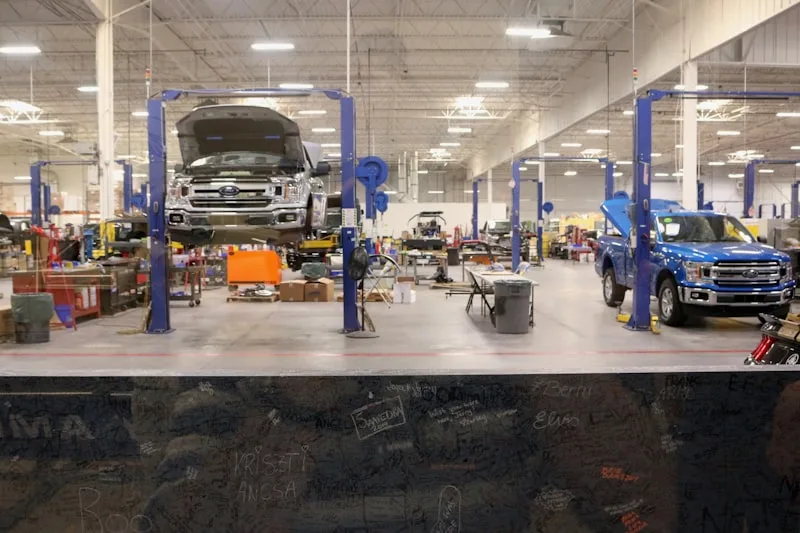Vehicle in professional service bay